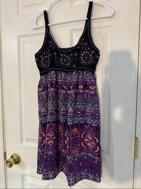 Angie Purple and Black Boho Printed Dress- Medium